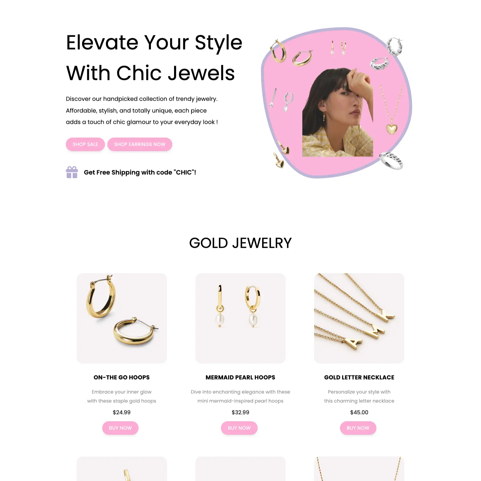 thumbnail for chic jewels landing page, project one