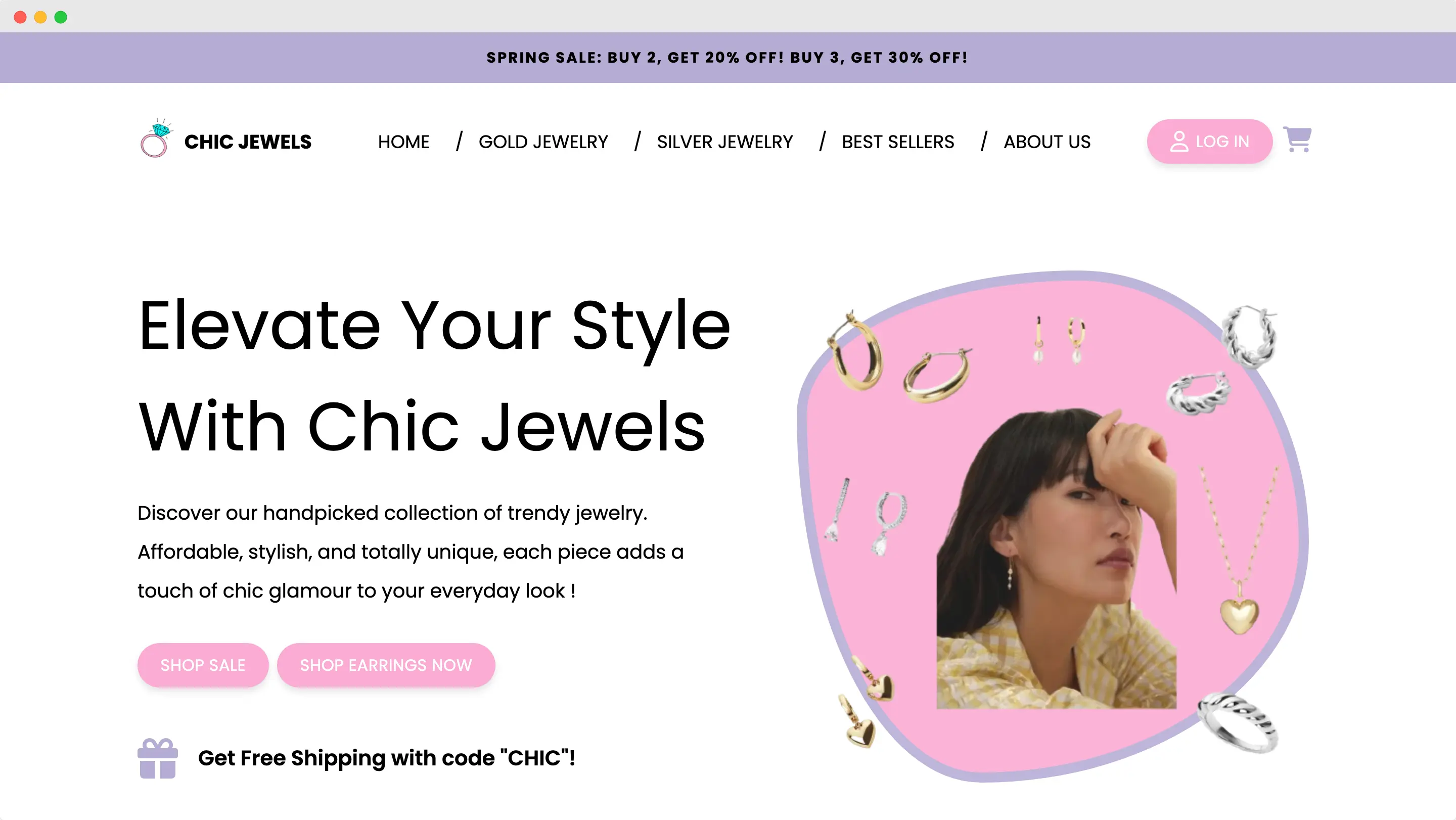 thumbnail for chic jewels landing page, project one